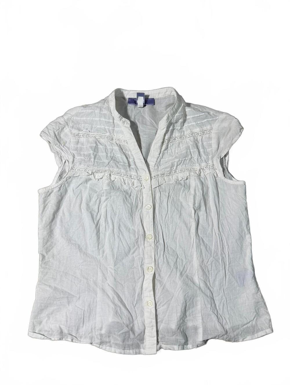 Y2K Nine West White Short Sleeve Fitted Button Up Blouse Size 10 Cotton